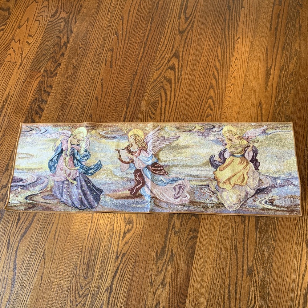 Table Expressions Lena Liu Angel Tapestry Table Runner Gold 37.5‎ X 12.5" EUC